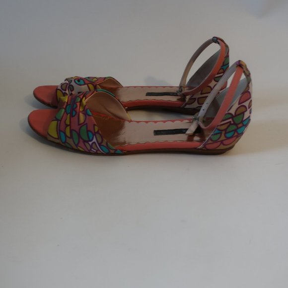 Womens Marc Jacobs Roxy Satin Pink Multi Ankle Strap Peep Toe Flats 7 - Picture 5 of 8